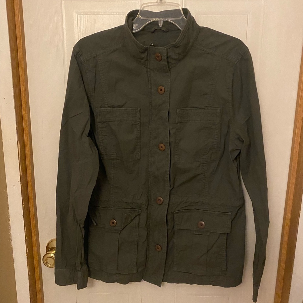 L.L. Bean Olive Green Ripstop Utility Jacket with Button Front